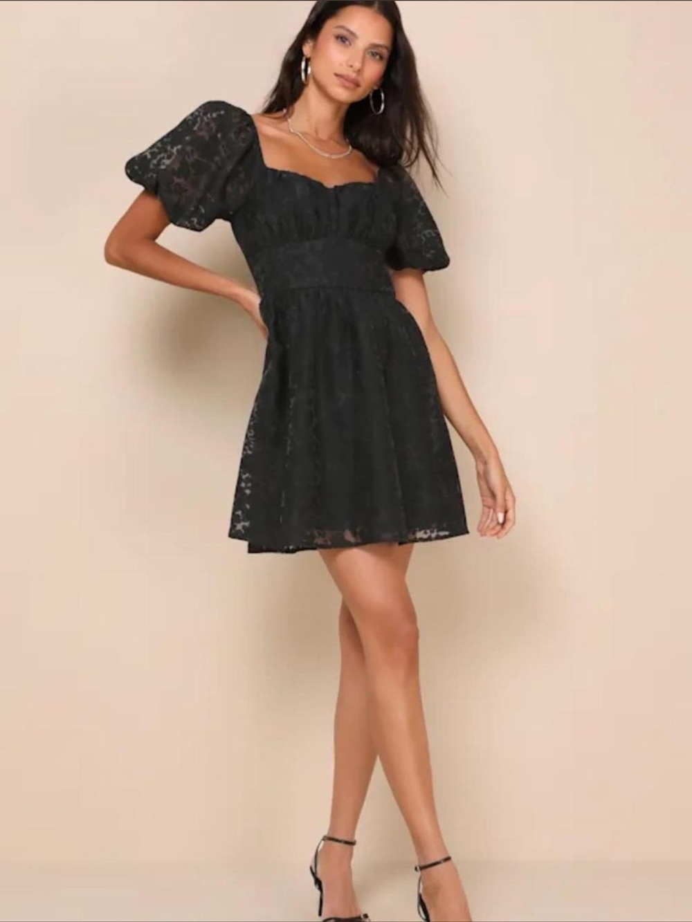 Lulus Sweetest Effect Black Floral Burnout Puff Sleeve Mini Dress